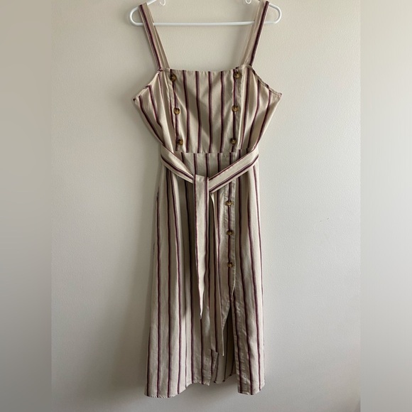 Active USA linen blend striped safari sundress tan size L - Picture 3 of 16